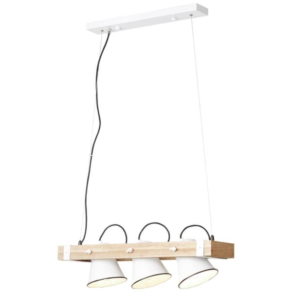 BRILLIANT lampa Plog pendelljus 3-lågor vit / ljust trä | 3x A60, E27, 10W, lämplig för normala lampor (ingår ej) | Skala A ++ till E | Svängbara huvu