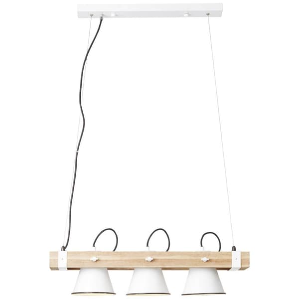BRILLIANT lampa Plog pendelljus 3-lågor vit / ljust trä | 3x A60, E27, 10W, lämplig för normala lampor (ingår ej) | Skala A ++ till E | Svängbara huvu