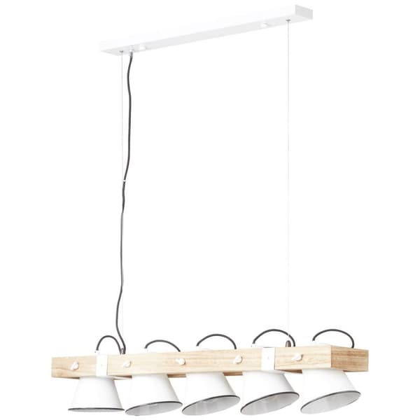 BRILLIANT lampa Plog pendelljus 5-lågor vit / ljust trä | 5x A60, E27, 10W, lämplig för normala lampor (ingår ej) | Skala A ++ till E | Svängbara huvu
