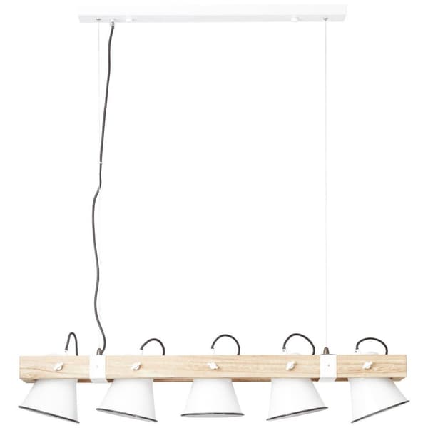 BRILLIANT lampa Plog pendelljus 5-lågor vit / ljust trä | 5x A60, E27, 10W, lämplig för normala lampor (ingår ej) | Skala A ++ till E | Svängbara huvu