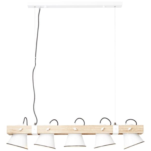 BRILLIANT lampa Plog pendelljus 5-lågor vit / ljust trä | 5x A60, E27, 10W, lämplig för normala lampor (ingår ej) | Skala A ++ till E | Svängbara huvu