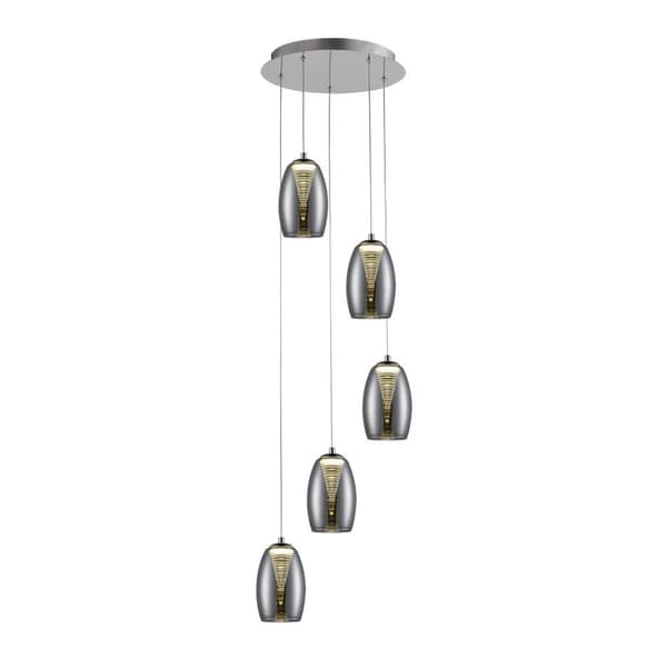 BRILLIANT lampa Metropolis LED-pendelljus 5-lågor krom / rökt glas easyDim | 5x 5W LED integrerad COB, 500lm, 3000K | Justerbar höjd / kabel kan förko