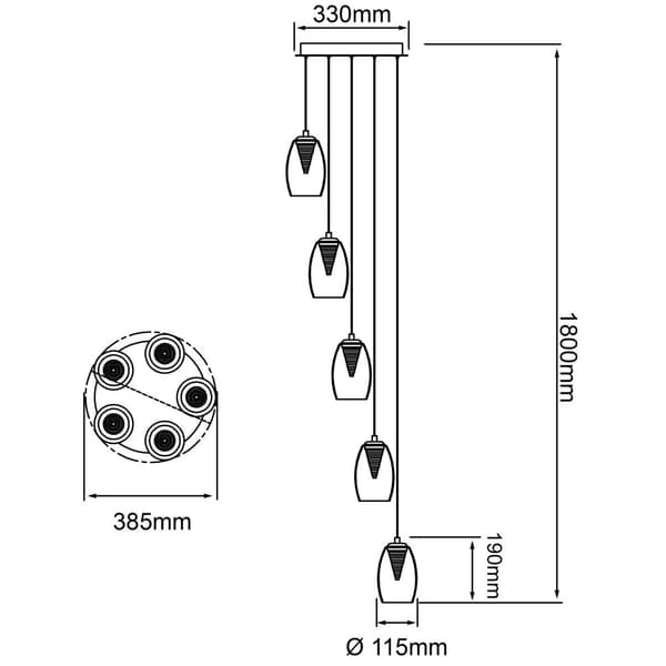 BRILLIANT lampa Metropolis LED-pendelljus 5-lågor krom / rökt glas easyDim | 5x 5W LED integrerad COB, 500lm, 3000K | Justerbar höjd / kabel kan förko