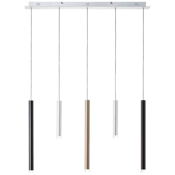 BRILLIANT lampe cembalo LED pendel 5-flammer alu / sort / brun | 5x 4W LED integreret, 362lm, 3000K | Dæmpbar i tre trin via vægkontakt | Justerbar hø