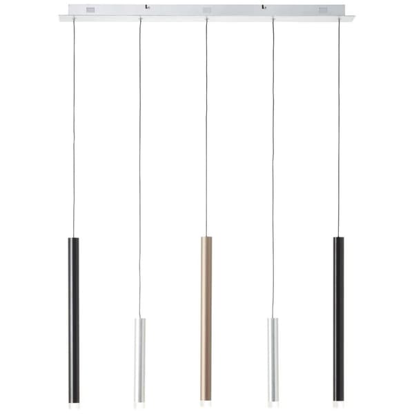 BRILLIANT lampe cembalo LED pendel 5-flammer alu / sort / brun | 5x 4W LED integreret, 362lm, 3000K | Dæmpbar i tre trin via vægkontakt | Justerbar hø