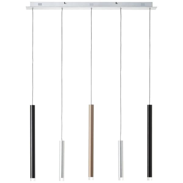 BRILLIANT lampe cembalo LED pendel 5-flammer alu / sort / brun | 5x 4W LED integreret, 362lm, 3000K | Dæmpbar i tre trin via vægkontakt | Justerbar hø