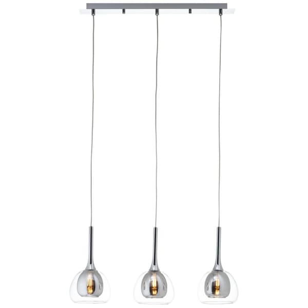 BRILLIANT lampe Hadan pendel 3-flammer røg / gennemsigtig / krom | 3x D45, E14, 40W, velegnet til dryplamper medfølger ikke Justerbar højde/kabel kan