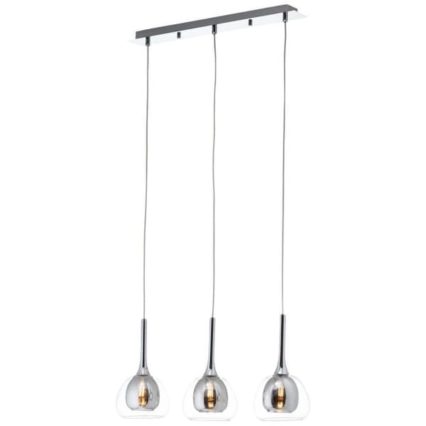 BRILLIANT lampe Hadan pendel 3-flammer røg / gennemsigtig / krom | 3x D45, E14, 40W, velegnet til dryplamper medfølger ikke Justerbar højde/kabel kan