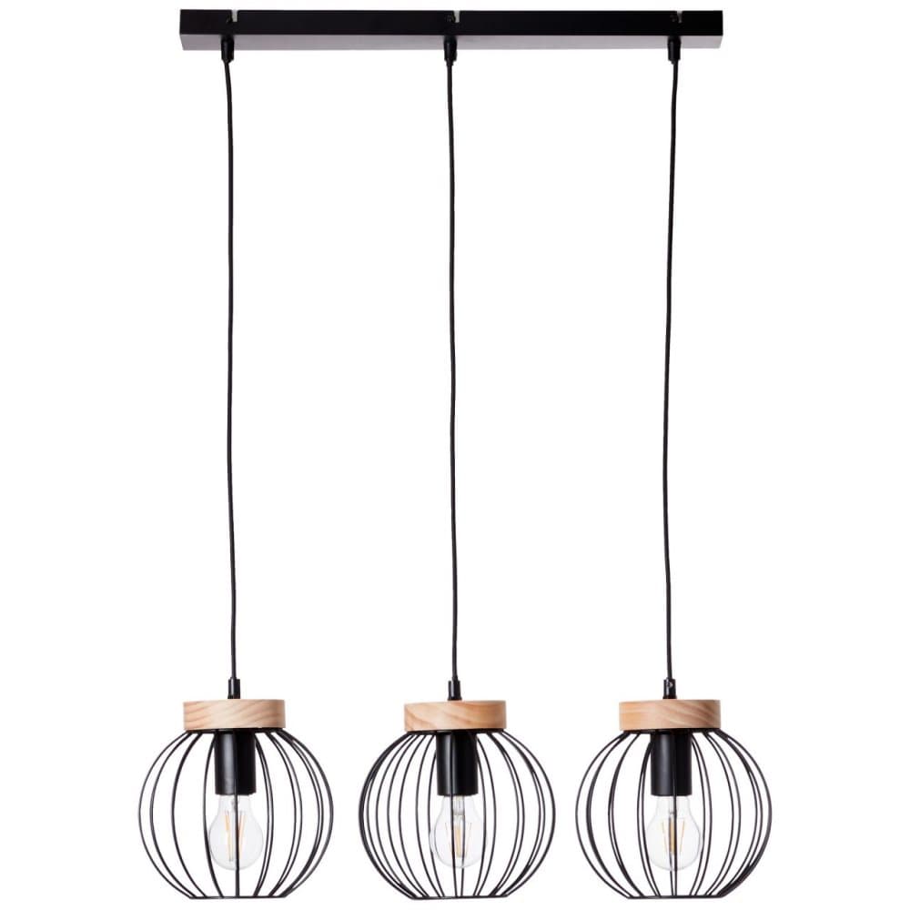 BRILLIANT Sorana taklampa 3-flammor svart / träfärgade innerbelysning, taklampor, serie | 3x A60, E27, 40W, lämplig för vanliga lampor (ingår ej) | A