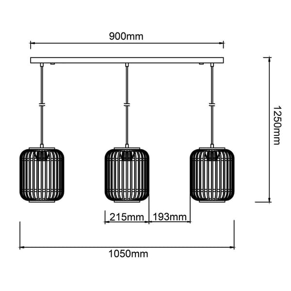 BRILLIANT lamppu, Woodrow kattovalaisin, 3-liekkinen puu tumma / musta, metalli / bambu, 3x A60, E27, 60W, vakiolamput (ei sisälly), A ++