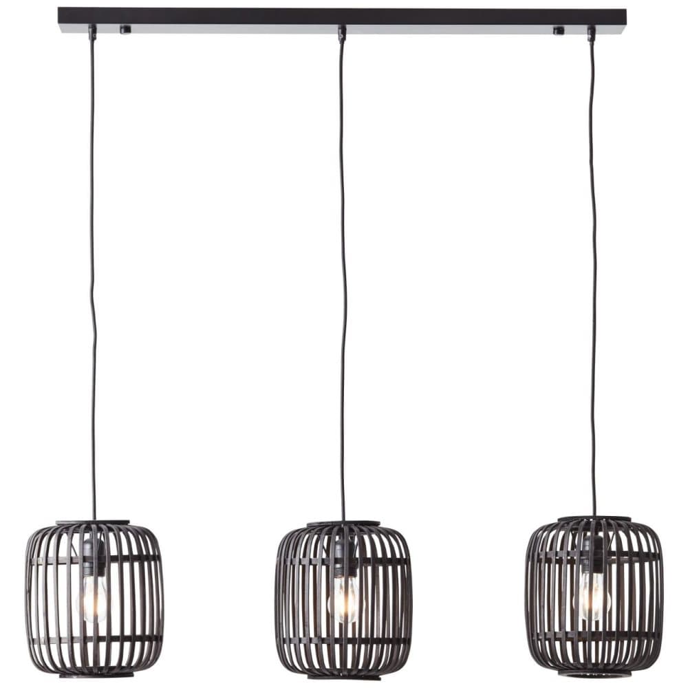 BRILLIANT lampa, Woodrow taklampa, 3-flammat trä mörkt / svart, metall / bambu, 3x A60, E27, 60W, vanliga lampor (ingår ej), A ++