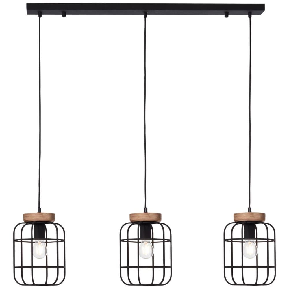 BRILLIANT lampa, Gwen-taklampa, 3-flammestång, antikt trä / svart korund, metall / trä, 3x A60, E27, 40W, vanliga lampor (ingår ej), A ++