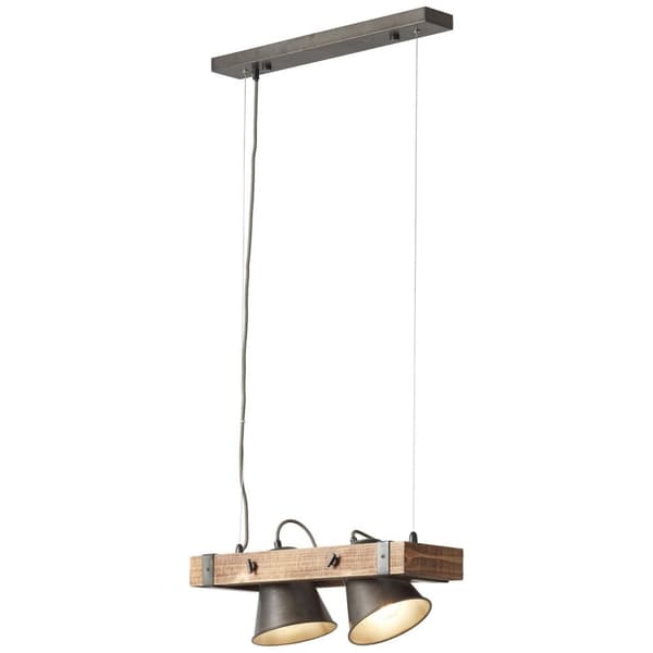 BRILLIANT lampa, Decca taklampa 2-lågar svart stål, 2x A60, E27, 10W, trä från hållbart skogsbruk (FSC)