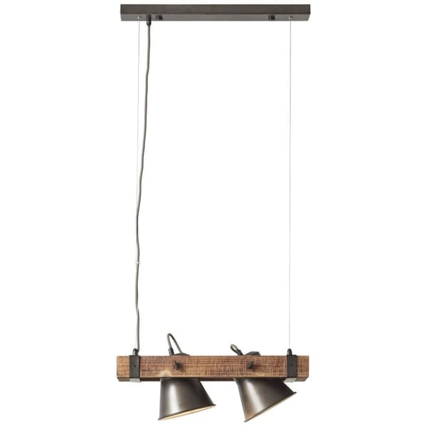 BRILLIANT lampa, Decca taklampa 2-lågar svart stål, 2x A60, E27, 10W, trä från hållbart skogsbruk (FSC)