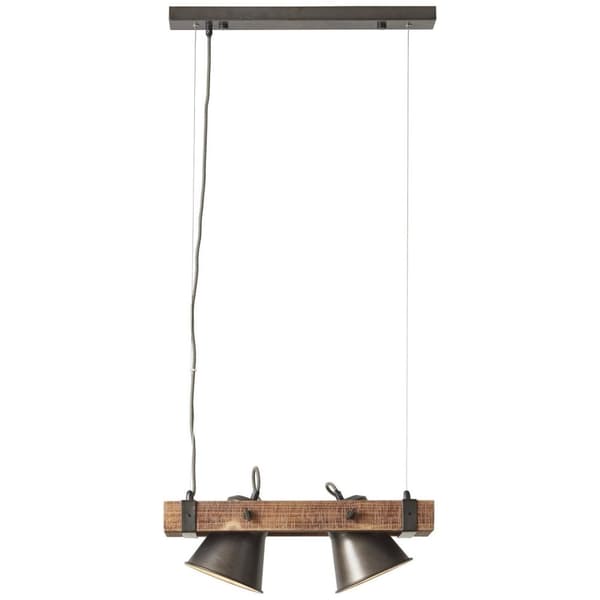 BRILLIANT lampa, Decca taklampa 2-lågar svart stål, 2x A60, E27, 10W, trä från hållbart skogsbruk (FSC)