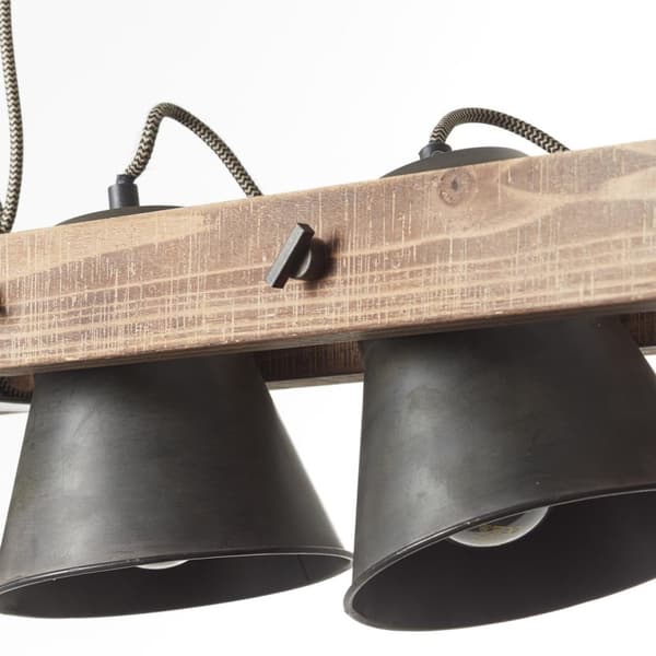 BRILLIANT lampa, Decca taklampa 2-lågar svart stål, 2x A60, E27, 10W, trä från hållbart skogsbruk (FSC)