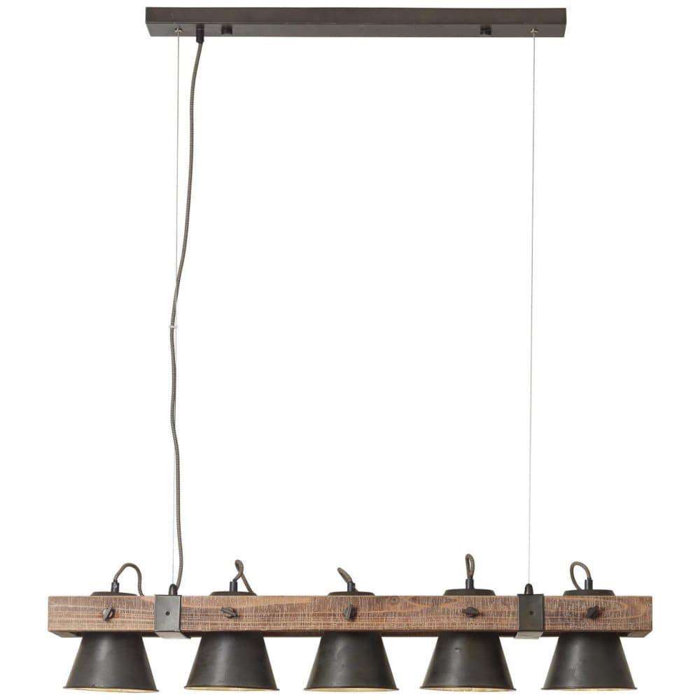 BRILLIANT lampa, Decca taklampa 5-lågar svart stål, 5x A60, E27, 10W, trä från hållbart skogsbruk (FSC)