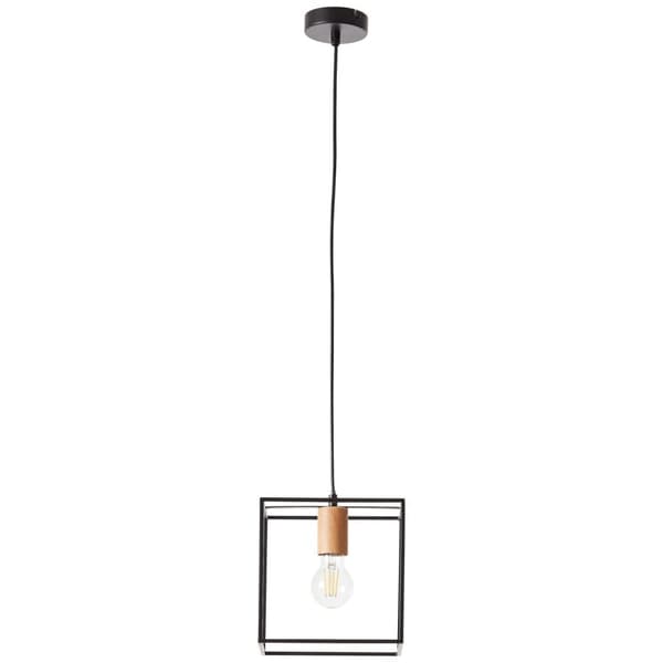 BRILLIANT lampa, Arica pendel 20x20cm svart / träfärgad, 1x A60, E27, 60W, kabel kan förkortas / justerbar i höjdled