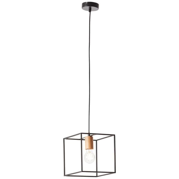 BRILLIANT lampa, Arica pendel 20x20cm svart / träfärgad, 1x A60, E27, 60W, kabel kan förkortas / justerbar i höjdled
