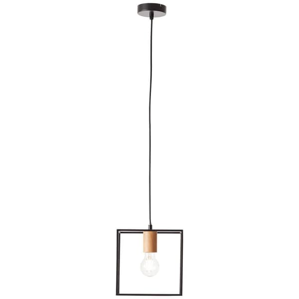 BRILLIANT lampa, Arica pendel 20x20cm svart / träfärgad, 1x A60, E27, 60W, kabel kan förkortas / justerbar i höjdled