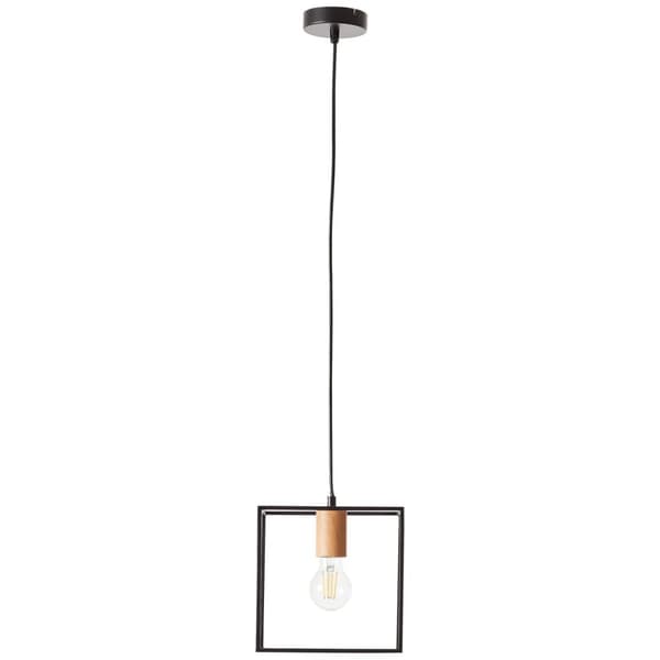 BRILLIANT lampa, Arica pendel 20x20cm svart / träfärgad, 1x A60, E27, 60W, kabel kan förkortas / justerbar i höjdled