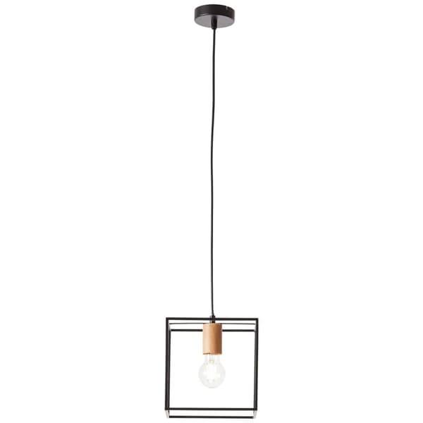 BRILLIANT lampa, Arica pendel 20x20cm svart / träfärgad, 1x A60, E27, 60W, kabel kan förkortas / justerbar i höjdled