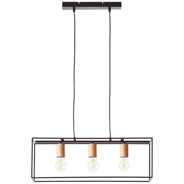 BRILLIANT lampe, Arica loftslampe 3-flamme sort / træfarvet, 3x A60, E27, 60W, kabel kan afkortes/justeres i højden