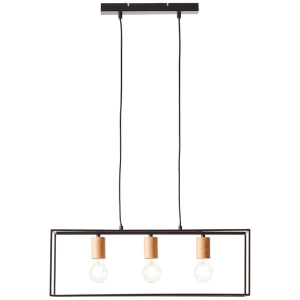 BRILLIANT lampe, Arica loftslampe 3-flamme sort / træfarvet, 3x A60, E27, 60W, kabel kan afkortes/justeres i højden