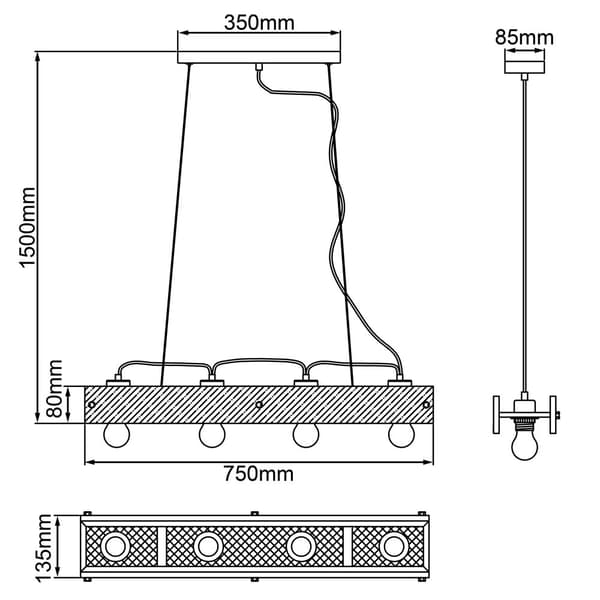 BRILLIANT lampa, Calandra taklampa 4-lågor svart/träfärgad, 4x A60, E27, 42W, trä från hållbart skogsbruk (FSC)