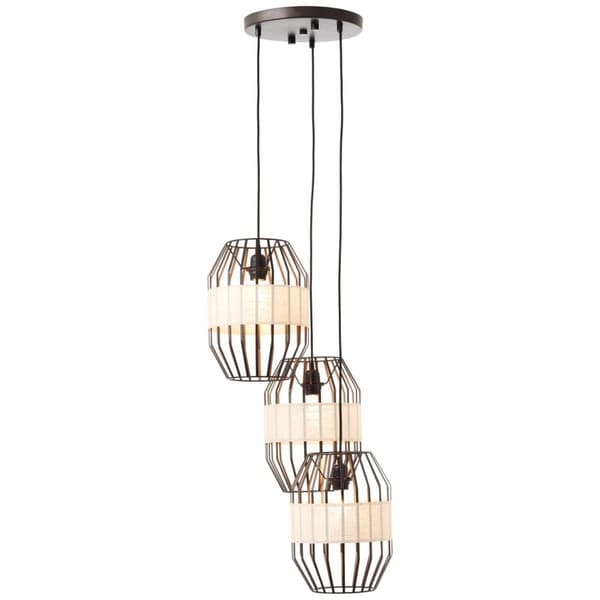 BRILLIANT lampe, skrå loftslampe 3-lags sort/naturlig, 3x A60, E27, 40W, kabel kan afkortes/justeres i højden