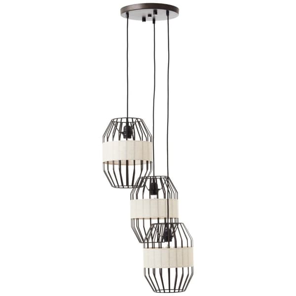 BRILLIANT lampe, skrå loftslampe 3-lags sort/naturlig, 3x A60, E27, 40W, kabel kan afkortes/justeres i højden