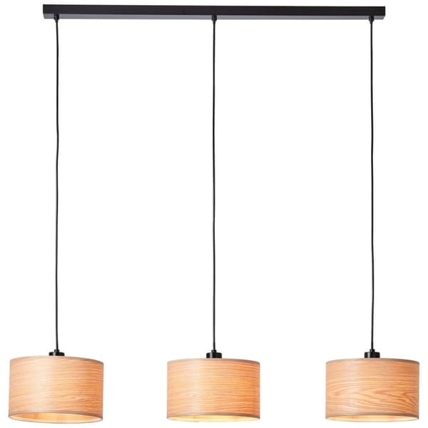 BRILLIANT lampe, Romm pendel 3-lags træ lys/sort, 3x A60, E27, 52W, kabel kan afkortes/justeres i højden