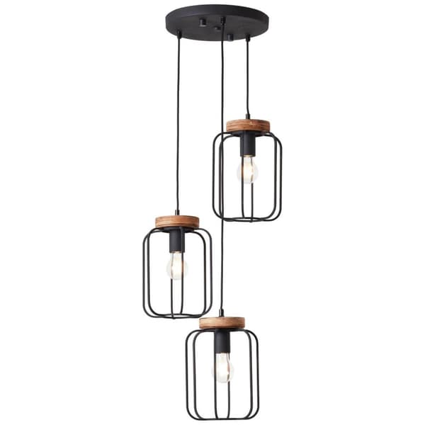 BRILLIANT lampe, Tosh pendel 3-flammer, rundt antikt træ / sort korund, 3x A60, E27, 40W, træ fra bæredygtigt skovbrug (FSC)