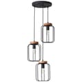 Miniatyrbillede 5 af 6: BRILLIANT lampe, Tosh pendel 3-flammer, rundt antikt træ / sort korund, 3x A60, E27, 40W, træ fra bæredygtigt skovbrug (FSC)