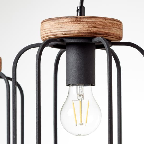 BRILLIANT lampa, Tosh pendellampa 3-lågors serie antikt trä / svart korund, 3x A60, E27, 40W, trä från hållbart skogsbruk (FSC)