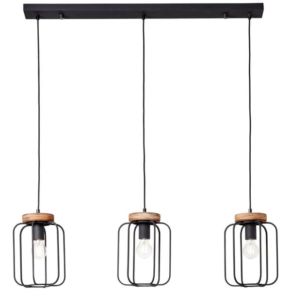 BRILLIANT lampa, Tosh pendellampa 3-lågors serie antikt trä / svart korund, 3x A60, E27, 40W, trä från hållbart skogsbruk (FSC)