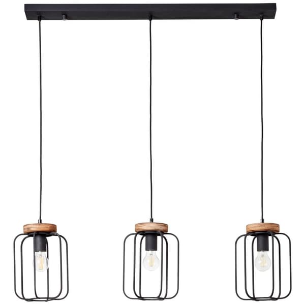 BRILLIANT lampa, Tosh pendellampa 3-lågors serie antikt trä / svart korund, 3x A60, E27, 40W, trä från hållbart skogsbruk (FSC)