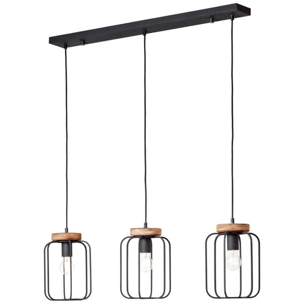 BRILLIANT lampa, Tosh pendellampa 3-lågors serie antikt trä / svart korund, 3x A60, E27, 40W, trä från hållbart skogsbruk (FSC)