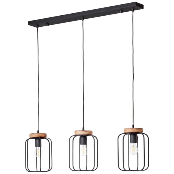 BRILLIANT lampa, Tosh pendellampa 3-lågors serie antikt trä / svart korund, 3x A60, E27, 40W, trä från hållbart skogsbruk (FSC)