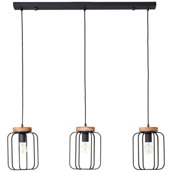 BRILLIANT lampa, Tosh pendellampa 3-lågors serie antikt trä / svart korund, 3x A60, E27, 40W, trä från hållbart skogsbruk (FSC)