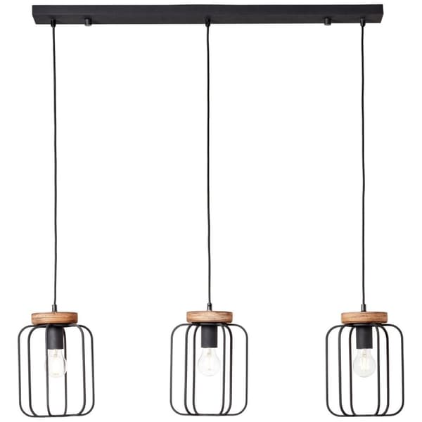 BRILLIANT lampa, Tosh pendellampa 3-lågors serie antikt trä / svart korund, 3x A60, E27, 40W, trä från hållbart skogsbruk (FSC)