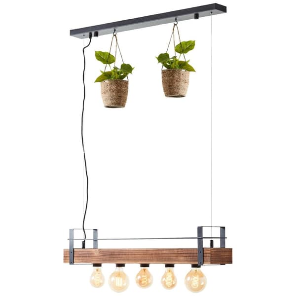 BRILLIANT lampe, Bankwood loftslampe 5-flammer sort / træfarvet, 5x A60, E27, 28W, træ fra bæredygtigt skovbrug (FSC)