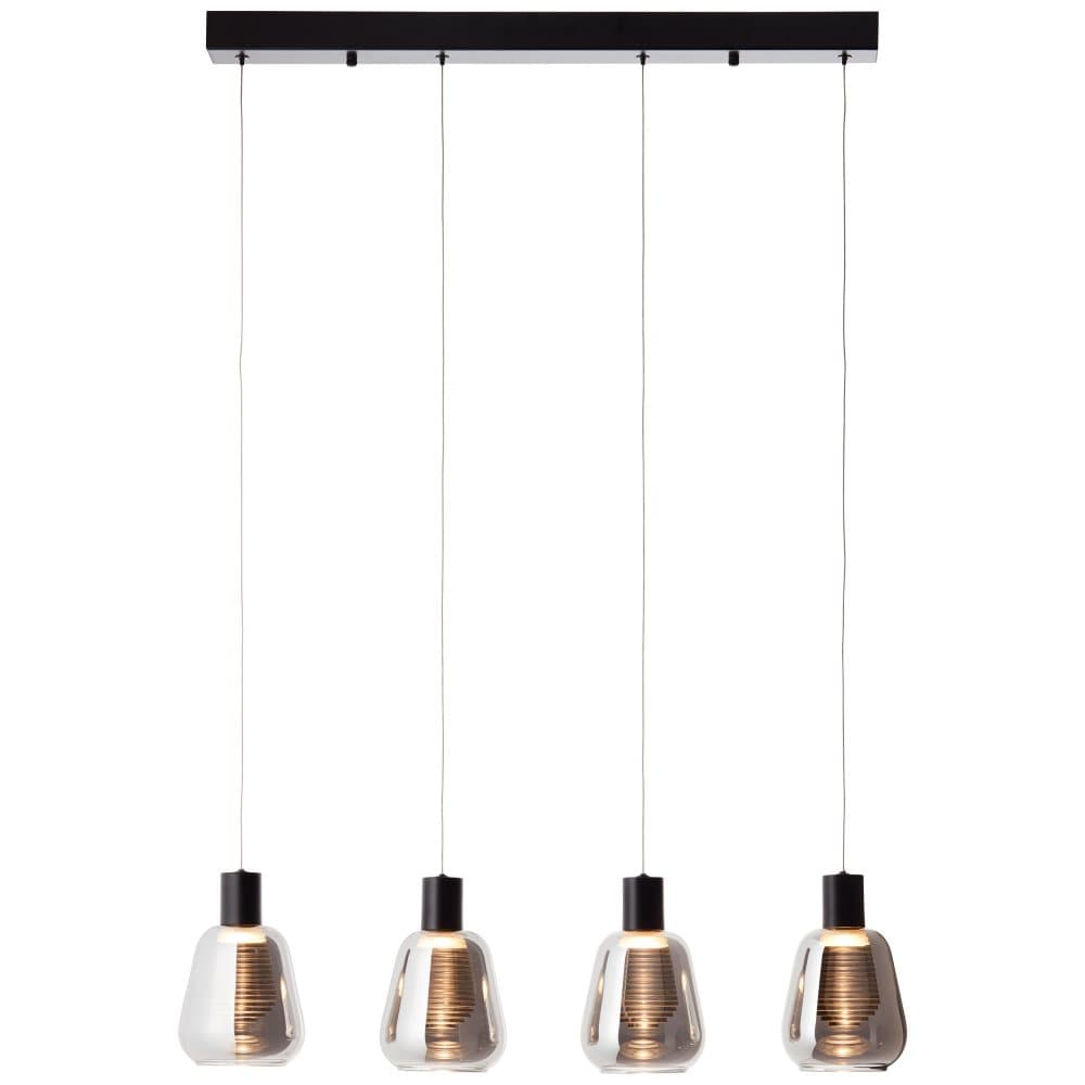 Brilliant Carlson LED-pendellampa 4-lågor svart/rökt glas, glas/metall/plast, 4x integrerade lysdioder, 22 W, (ljusflöde: 2000lm, ljusfärg: 3000K)