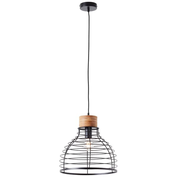 Brilliant Avia pendel 35cm sort/træ, metal/træ, 1x A60, E27, 52 W