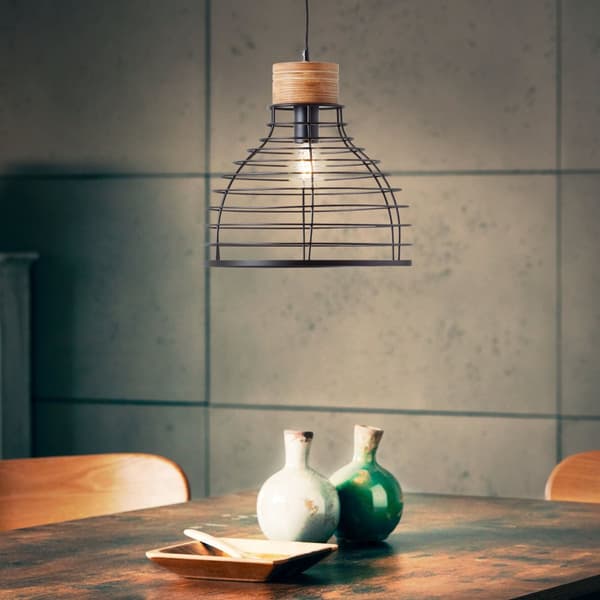 Brilliant Avia pendel 35cm sort/træ, metal/træ, 1x A60, E27, 52 W