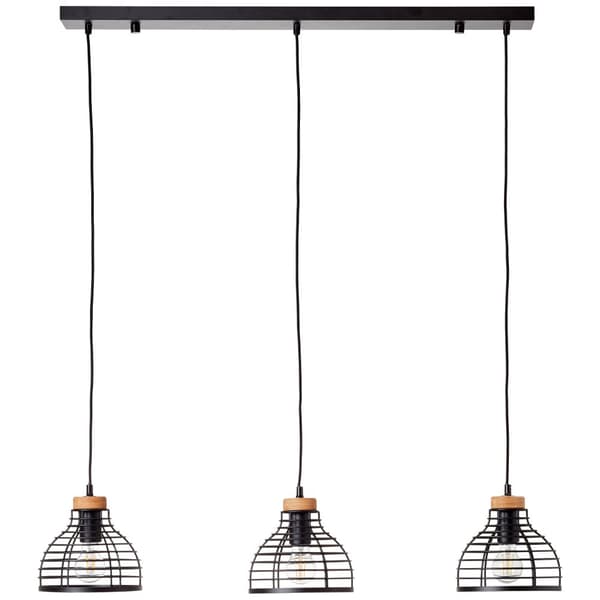 Brilliant Avia pendel 3-flammer sort/træ, metal/træ, 3x A60, E27, 52 W