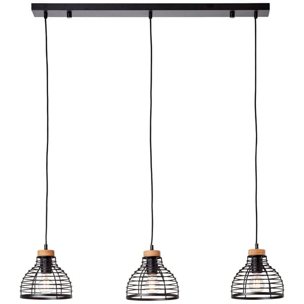 Brilliant Avia pendel 3-flammer sort/træ, metal/træ, 3x A60, E27, 52 W