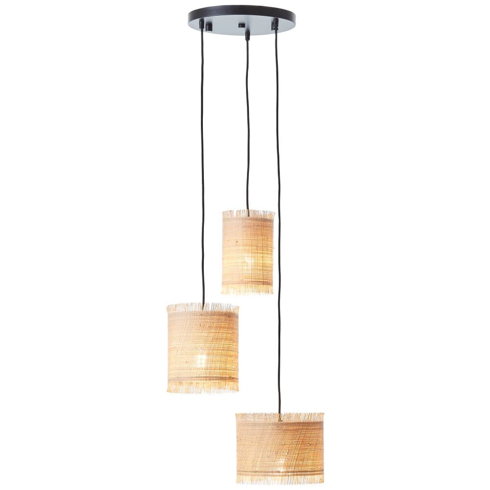 Brilliant Raffy taklampa 3-flamma rundell natur/svart, metall/sjögräs, 3x A60, E27, 60 W