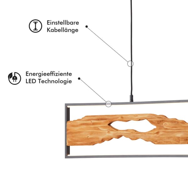 Brilliant Chaumont LED pendel 100cm sort/træ, aluminium/metal/træ, 1x LED integreret, 20 W, (lysstrøm: 2300lm, lysfarve: 3000K)