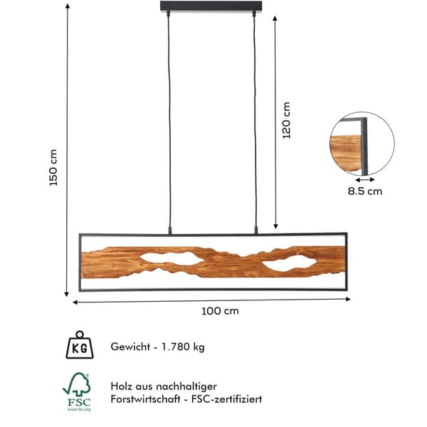 Brilliant Chaumont LED pendel 100cm sort/træ, aluminium/metal/træ, 1x LED integreret, 20 W, (lysstrøm: 2300lm, lysfarve: 3000K)